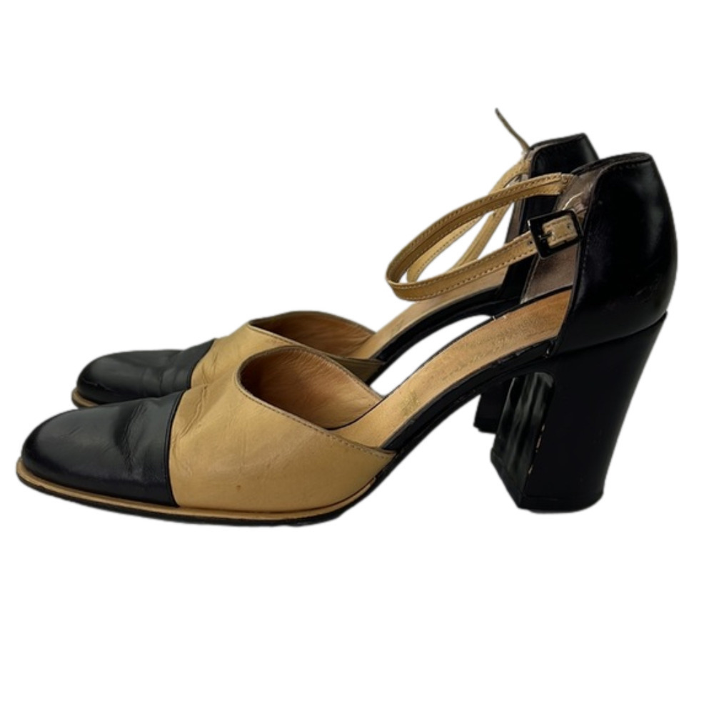 Vintage Robert Clergerie Paris leather two-tone pumps with chunky heel